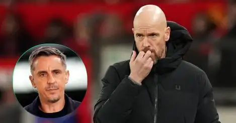 Ten Hag becoming ‘vulnerable’ as Neville warns Man Utd have ‘no default style of play’ amid Solskjaer, Mourinho comparisons