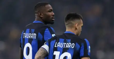 Marcus Thuram and Lautaro Martinez of Inter Milan